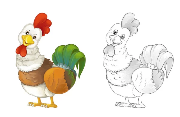 농장에서 식하는 동물을 좋아하는 수탉과 스케치 장면이 어린이들을 예술적 스타일의 — 스톡 사진