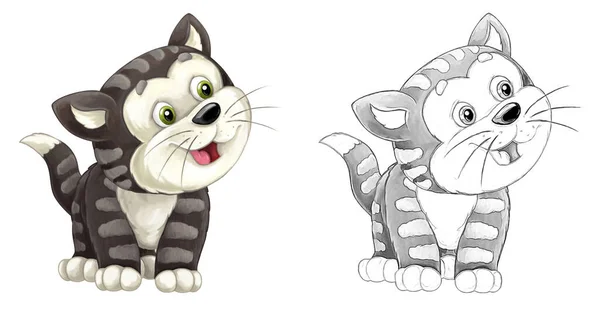 Cartoon Sketch Scene Cat Jumping Looking Artistic Style Illustration Children — Stock Photo, Image