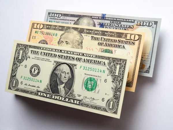 Dollar Notes 100 American Dollars Hanging Air White Gray Background — Stock Photo, Image