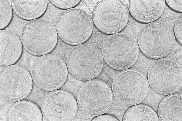 Surface Japanese One Yen Coins Scratched Money Out Circulation Close — Stock Photo, Image