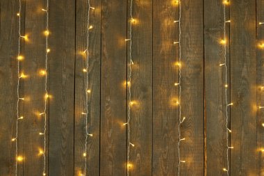 Işıklı, soyut tatil zemin, koyu ahşap arka plan kopya metin için yer