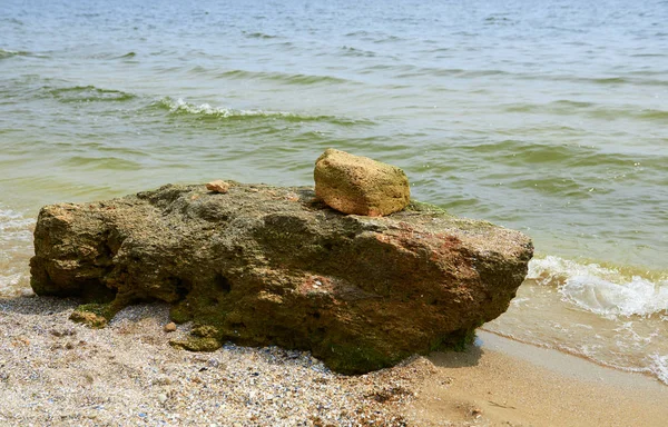 Kamień Brzegu Dzikiej Plaży Nad Morzem Piękne Dzikie Krajobrazy — Zdjęcie stockowe