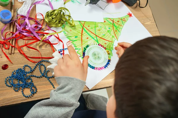 Bambini Che Fanno Decorazioni Vacanza Anno Nuovo Dipingere Acquerelli Vista — Foto Stock