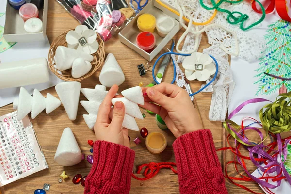 Bambini Che Fanno Decorazioni Vacanza Anno Nuovo Dipingere Acquerelli Vista — Foto Stock