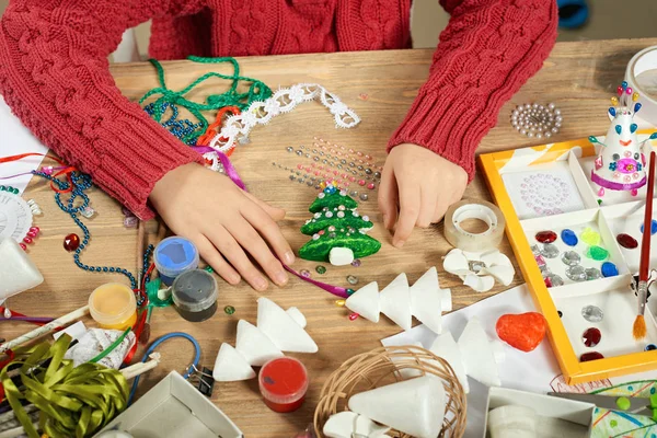 Bambini Che Fanno Decorazioni Vacanza Anno Nuovo Dipingere Acquerelli Vista — Foto Stock