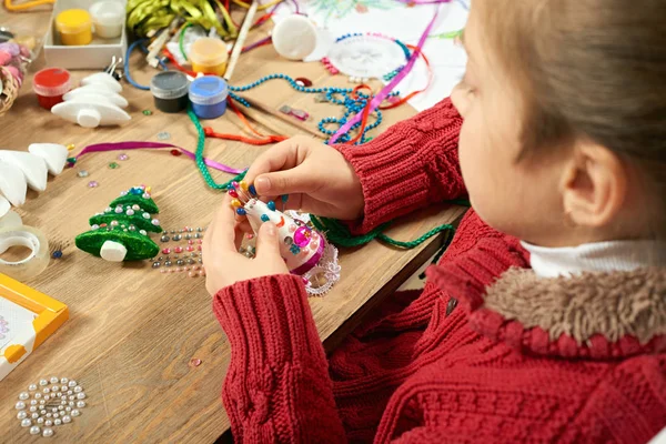 Bambini Che Fanno Decorazioni Vacanza Anno Nuovo Dipingere Acquerelli Vista — Foto Stock