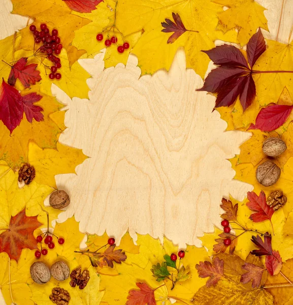 Podzimní Listí Pozadí Dřeva — Stock fotografie