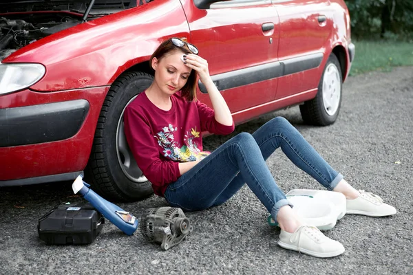 Young Woman Driver Resting Red Car Put Her Feet Car Stock Photo by ©soleg  212777740