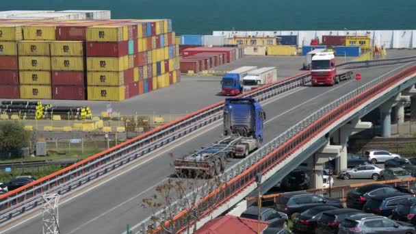 オデッサ市の産業港 ウクライナ 2019 トラックは 産業港を横断しています — ストック動画