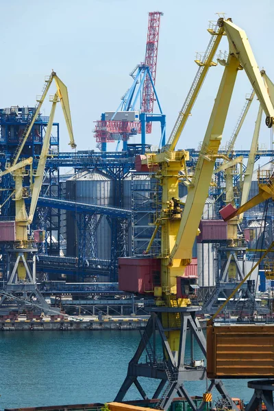 Industriehafen, Infrastruktur des Seehafens, Kräne und Trockenfrachter — Stockfoto