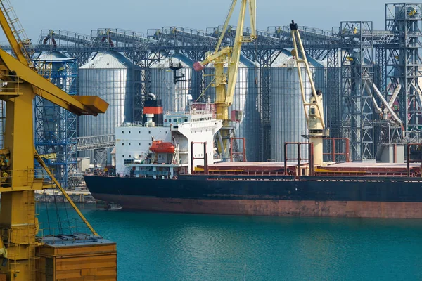 Industrial port, infrastructure of seaport, cranes and dry cargo ships