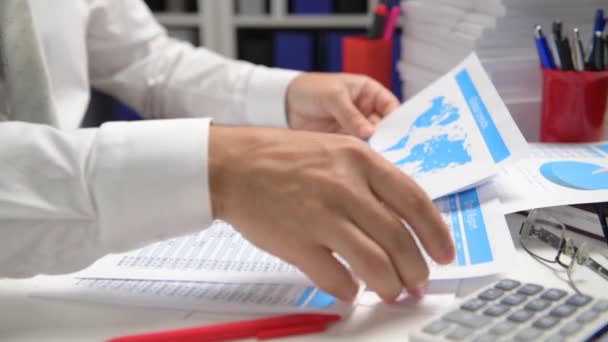 Business Office Flat Red White Paperwork Report Statistics Data Information — Vídeo de Stock