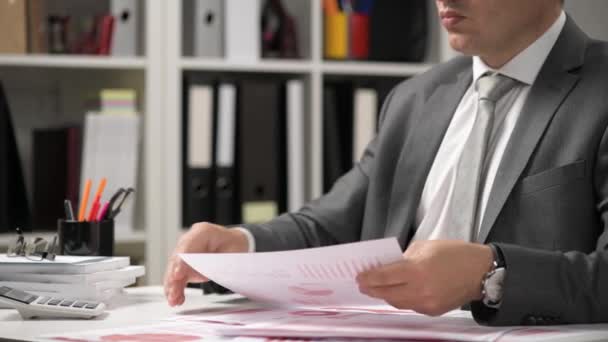 Homme Affaires Travaillant Calculant Lit Écrit Des Rapports Employé Bureau — Video