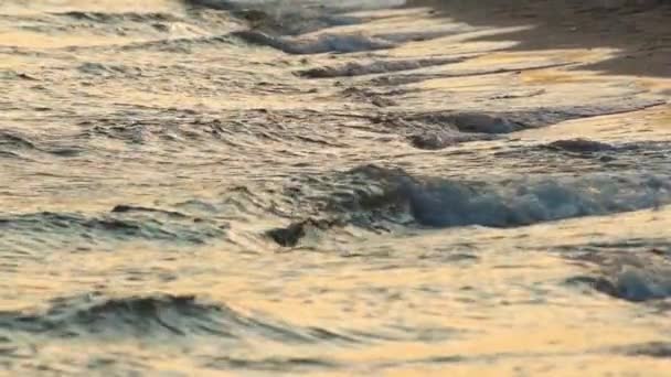 Slow Motion Havsvåg Vid Solnedgången Sand Strand Sommar Och Resekoncept — Stockvideo