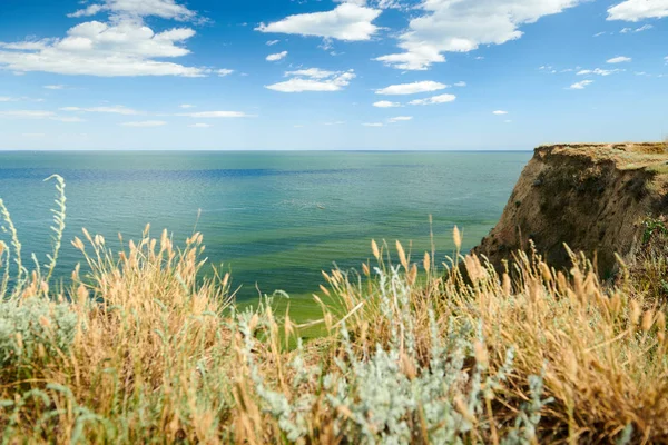 Côte de mer sauvage, vague et colline - beau paysage d'été et concept de voyage, jour lumineux et ciel nuageux — Photo