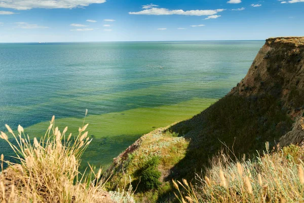 Côte de mer sauvage, vague et colline - beau paysage d'été et concept de voyage, jour lumineux et ciel nuageux — Photo