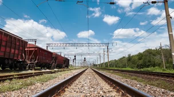 Ferrocarril Industrial Vagones Carriles Infraestructura Suministro Energía Eléctrica Transporte Carga — Vídeo de stock