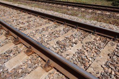 Tren rayları yakın görünüm-soyut arka plan, yük taşımacılığı kavramı