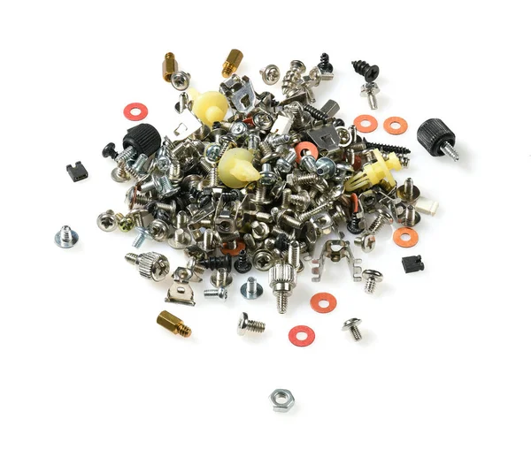 Closeup of screws for electronic component, unit, part, radio equipment and digital microchip - DIY kit for learning, training and development of electric circuits — Stock Photo, Image