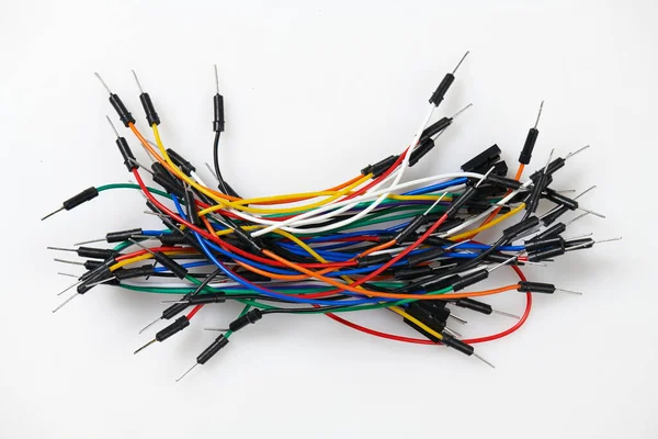 Closeup of wires for creating electronic component, unit, part, radio equipment - DIY kit for learning, training and development of electric circuits — Stock Photo, Image