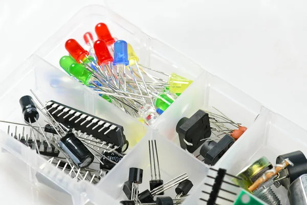 Closeup of electronic component, unit, part, radio equipment and digital microchip - DIY kit for learning, training and development of electric circuits — Stock Photo, Image