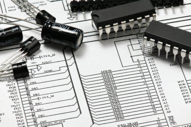 Elektronik bileşenlerin, birimin, bölümün, devre şemasının, bilgisayar ekipmanının ve dijital mikroçipin kapanışı - Elektrik devrelerinin öğrenimi, eğitimi ve geliştirilmesi için Diy kit