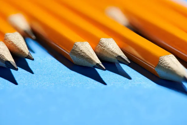 Graphite Pencils Blue Background Macro Photo School Office Supplies — Stock Photo, Image