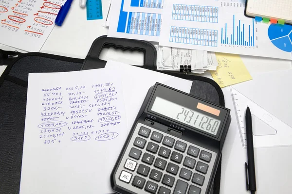 Business Office Desk Close Financiële Verslagen Analyse Boekhouding Set Van — Stockfoto