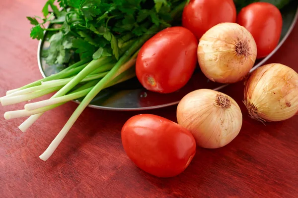 Comida Sana Hortalizas Frescas Verdura Sobre Fondo Madera Verdura Cebolla — Foto de Stock