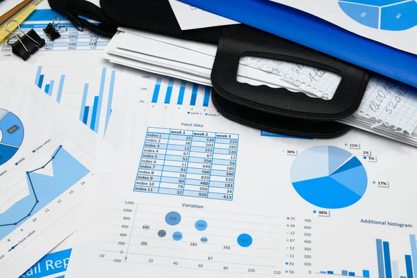 Business Office Desk Closeup Finanční Zprávy Analýzy Účetnictví Soubor Dokumentů — Stock fotografie