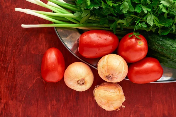 Comida Sana Hortalizas Frescas Verdura Sobre Fondo Madera Verdura Cebolla — Foto de Stock