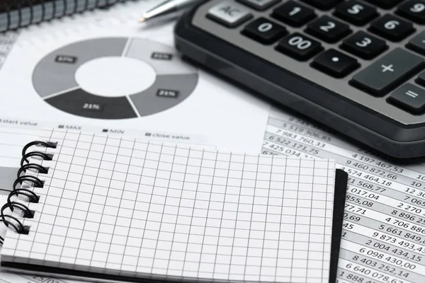 Business Office Desk Closeup Relatórios Financeiros Análise Contabilidade Conjunto Documentos — Fotografia de Stock