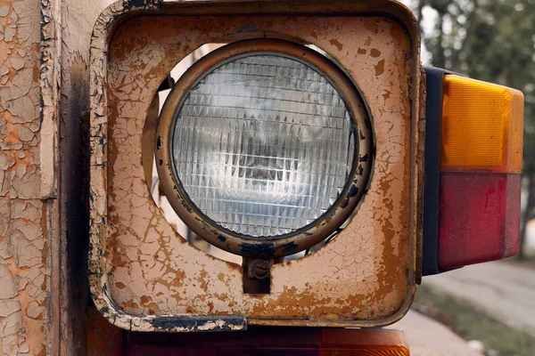 Faro Delantero Vista Cercana Piezas Viejas Del Tractor —  Fotos de Stock