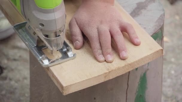 Using Jigsaw Sawing Boards Household — Stock Video