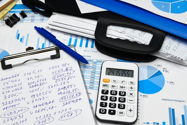 Business Office Desk Closeup Informes Financieros Análisis Contabilidad Conjunto Documentos —  Fotos de Stock