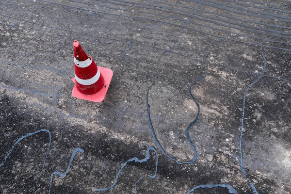 Construcción Reparación Carreteras Colocación Una Nueva Capa Asfalto Marcando Nivel — Foto de Stock