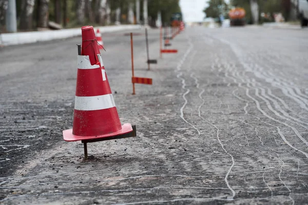 Road Construction Repair Laying New Layer Asphalt Marking Level Increased — Stock Photo, Image