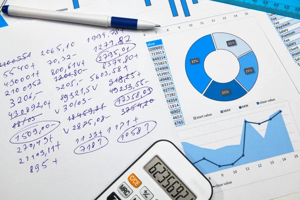 Business Office Desk Closeup Financial Reports Analysis Accounting Set Documents — Stock Photo, Image