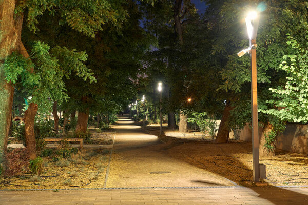 night view of Greek Park in Odessa city, Ukraine, near Potemkin stairs and Primorskiy boulevard