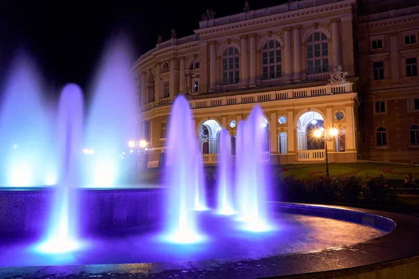 Visão Noturna Ópera Cidade Odessa Ucrânia Cidade Bonita Parque Iluminação — Fotografia de Stock