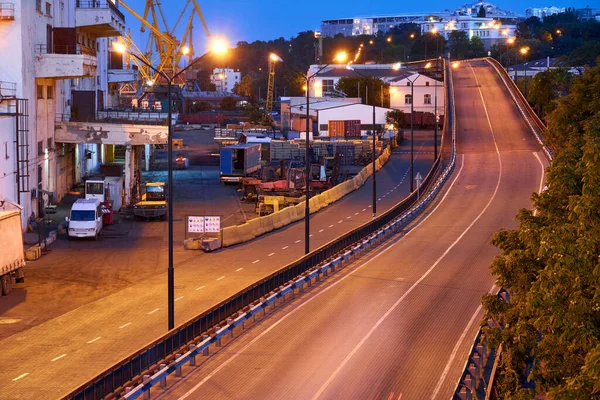 Vue Sur Port Industriel Dans Soirée Route Chemin Fer Pour — Photo