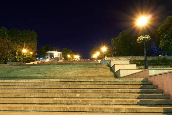 Night Street View Odessa City Ukraine Potemkin Stairs Primorskiy Boulevard — Stock Photo, Image