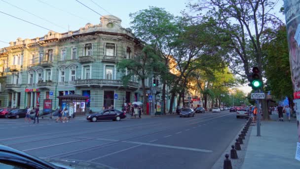 Odessa Ukraina Augusti 2020 Preobrazhenskaya Gatan Nära Katedralen Torget Och — Stockvideo