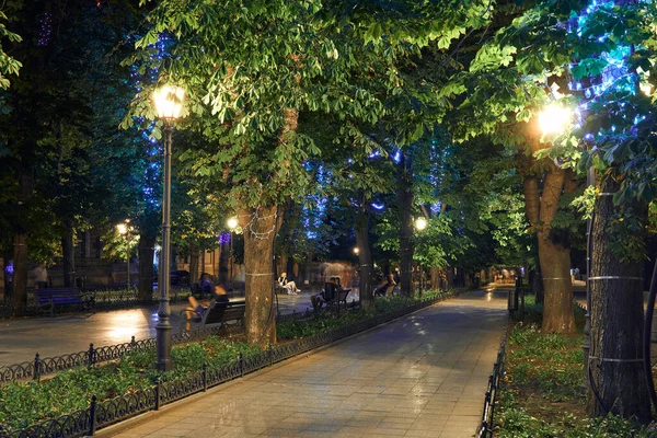 Night View Primorsky Boulevard Odessa City Ukraine Beautiful City Park — Stock Photo, Image