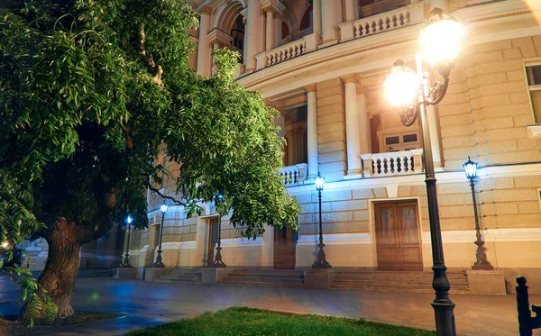 Vista Nocturna Ópera Ciudad Odessa Ucrania Hermosa Ciudad Parque Iluminación —  Fotos de Stock