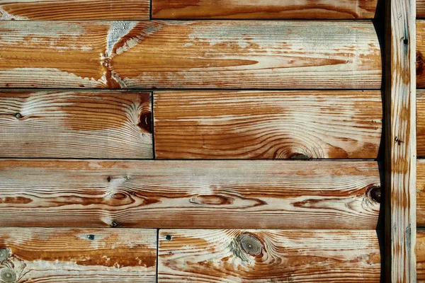 Old Weathered Wooden Planks Brown Background Peeling Paint Cracks — Stock Photo, Image