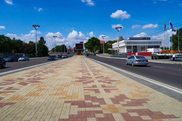 Tiraspol Transnistria Moldavia Agosto 2020 Centro Ciudad Carretera Través Plaza — Foto de Stock