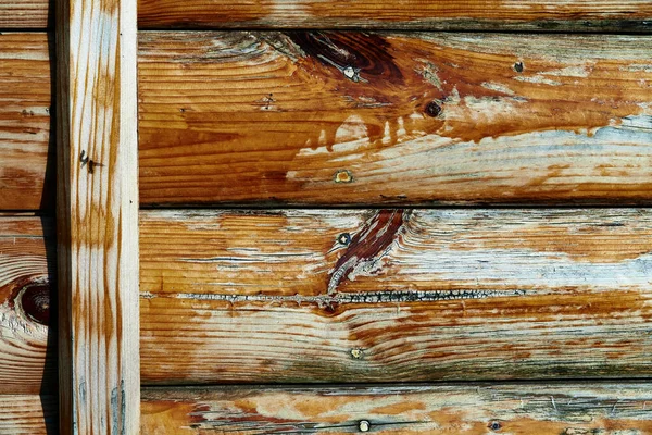 Old Weathered Wooden Planks Brown Background Peeling Paint Cracks — Stock Photo, Image