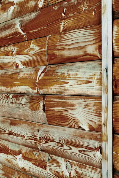 Old Weathered Wooden Planks Brown Background Peeling Paint Cracks — Stock Photo, Image