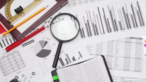 Oficina Negocios Escritorio Primer Plano Spreadshets Financieros Informes Con Datos — Vídeos de Stock